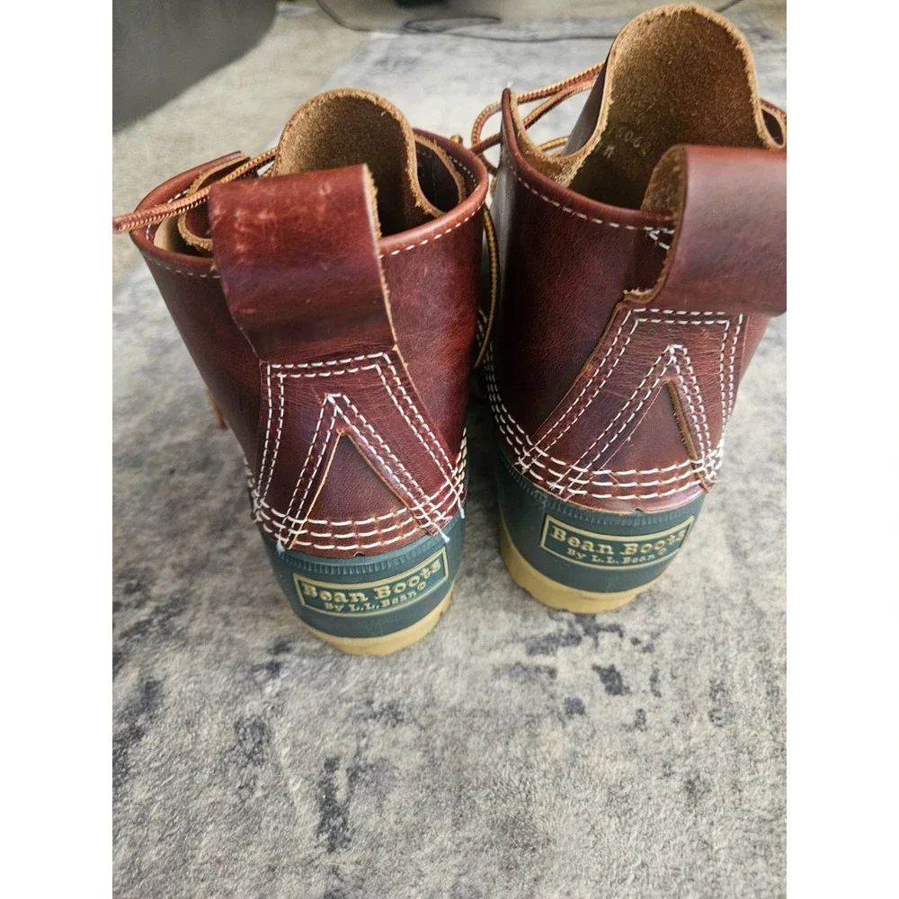 LL Bean Boots 6 IN Duck Boots Womens 7 M Dark Green Brown Leather Waterproof EUC